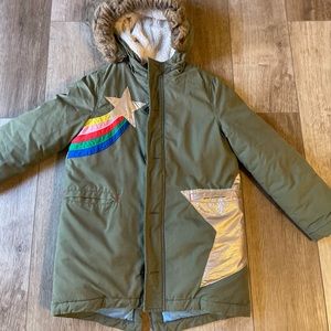 Girls Boden Cosy Rainbow Parka size 9-10 years